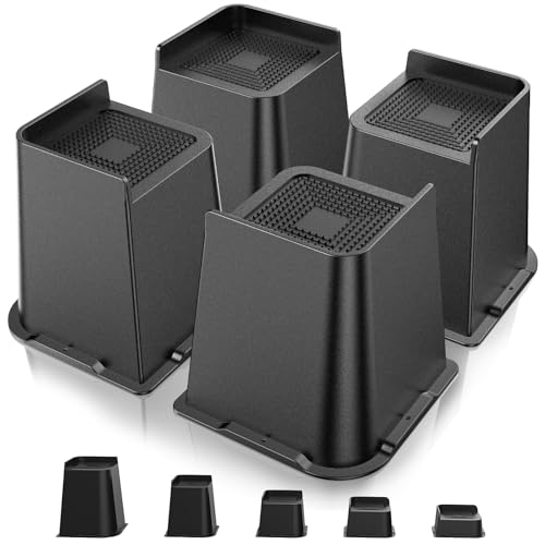 USION Bed Risers 6 inch Heavy Duty Furniture Risers, Up to 6000 Lbs L shaped Bed Lifts Blocks for Sofa Table Couch Desk Bookshelf (Black, 6IN-4PCS)