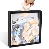 ccdcc 12x12 Shadow Box Picture Frame Display Case with Top Slot, Black Wooden Memory Shadow Box Frame with Tempered Glass Cover for Wall or Tabletop Display