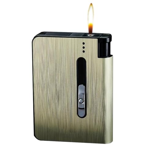 Briquet étui à Cigarettes Multifonctionnel, briquets jetables intégrés, Peut contenir 10 Cigarettes, résistant à l'humidité et à la Pression, Portable, Cadeau for Homme (Butane Non Inclus)(Gold)