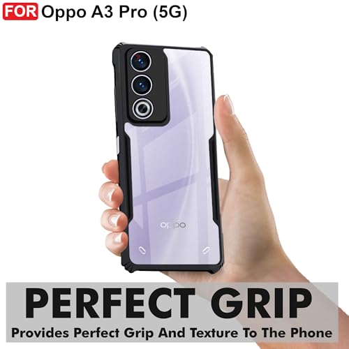Image of CEDO Backcover for Oppo A3 Pro (5G) | Camera Protection Shockproof Bumper-Edge | Acrylic Crystal Clear 360 Degree Protection TPU+PC | Transparent Eagle Back Case Cover (Black)