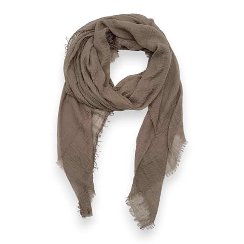 Ziona Leichter Damen-Schal aus Viskose – Crinkle Tuch mit Fransen – dünne Stola für Frühling, Sommer & Herbst (180×90 cm) (Taupe)