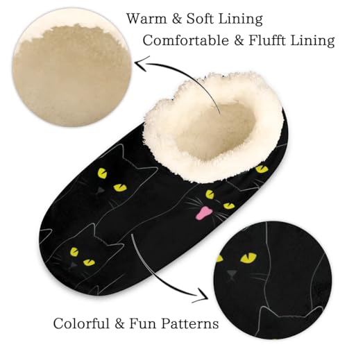 Black Cat House Slippers for Women Men, Black Funny Cat Fuzzy Soft Cozy Non Slip Slipper Socks2