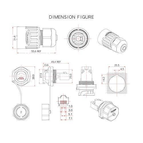 Conector Ethernet RJ45 Industrial CNLINKO IP67 miniatura 4