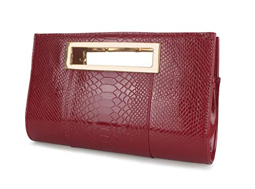 Hoxis Classic Crocodile Pattern Faux Patent Leather Cut It Out Clutch with Shoulder Strap Womens Handbag (Red) Hoxis Classic Crocodile Pattern Faux Patent Leather Cut It Out Clutch with Shoulder Strap Womens Handbag (Red)