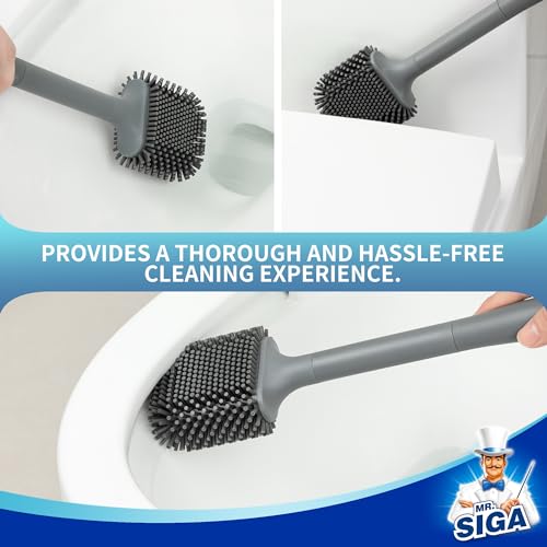 Image of MR.SIGA Toilet Brush and Holder Wall Mounted, Gray, 1 Pack