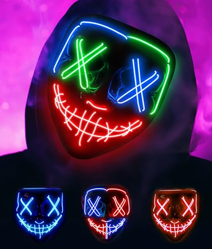 AnanBros Halloween Maske, LED Maske im Dunkeln Leuchtend, 3 Beleuchtungsmodi für Kostümspiele Cosplays Feste und Partys-BRG
