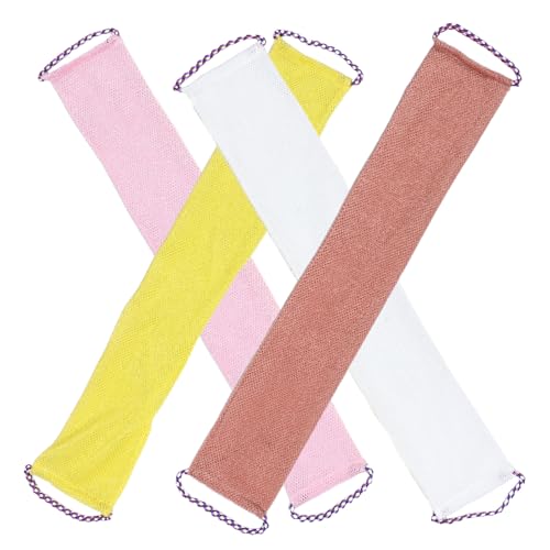 PAMINGONO 4 Piezas Toalla Exfoliante Corporal Larga para Baño y Sauna, Paño de Nailon Doble Cara, Espuma Abundante, Pack 4 Unidades para Limpieza Profunda y Cuidado de Piel