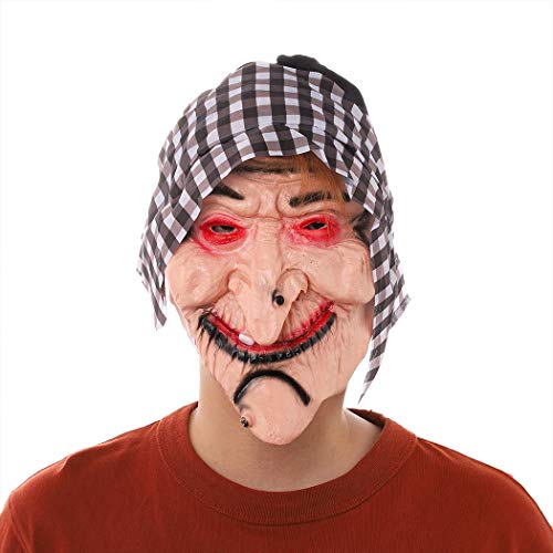 Barode Old Witch Mask with Hat and Hair Halloween Costume Cosplay Scary Women Masquerade Mask Sinister Props (Style 1)