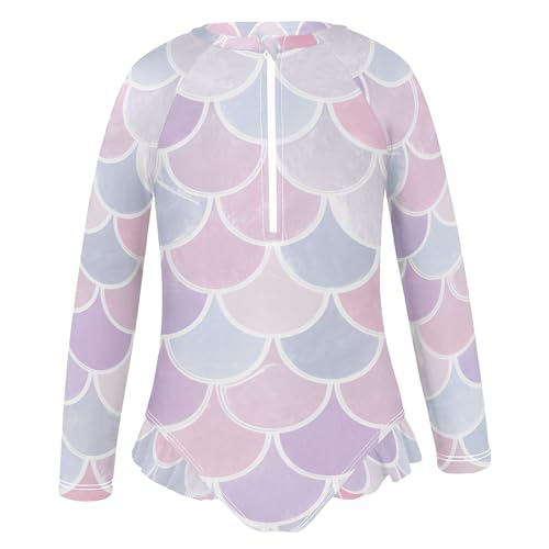 Pink Mermaid Scales Girls Long Sleeve Rashguard Swimsuit UV Protection One-Piece Swimwear Bathing Suit B04051202