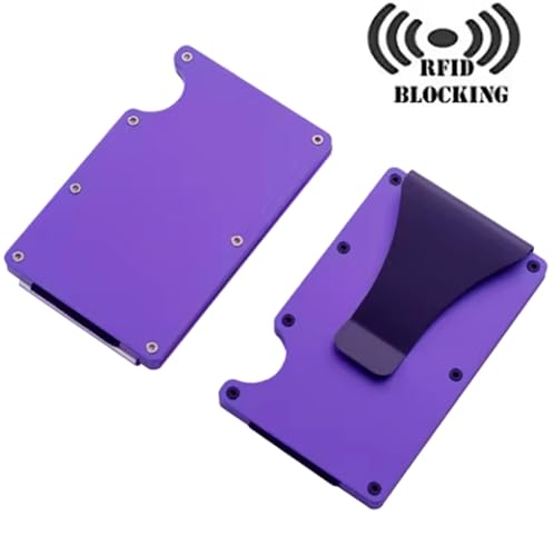 EDGE Metal Wallet for Men - Minimalist Slim Wallet - RFID Blocking Card Holder Money Clip, Smart Wallet - Aluminum Credit Card Holde Clip Purple2