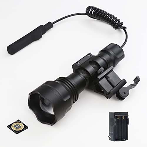 XLENTGEN IR Flashlight 940nm IR Illuminator for Night Vision Scope, Single Mode Infrared Flashlight Zoomable IR Lights with Pressure Switch & Offset Mount, for Coyote Hunting