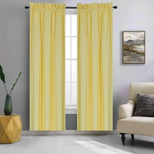 2 Pieces Smooth Microfiber Window Curtain Solid Lined Rod Pocket Blackout...
