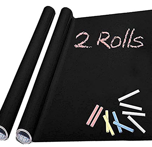 Chalkboard Paper 2 Rolls- 10 Colored Chalk - Chalkboard Vinyl Sticker Wallpaper (17.4 x 78.7)