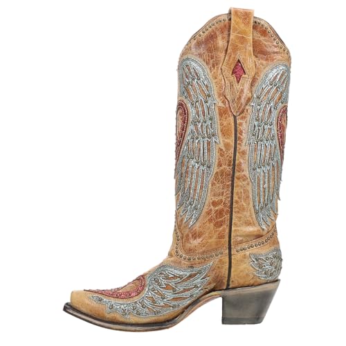 CORRAL LADIE'S SAND HEART & WINGS OVERLAY & EMBROIDERY & STUDS, SNIP TOE, LEATHER SOLE, WESTERN, A42353