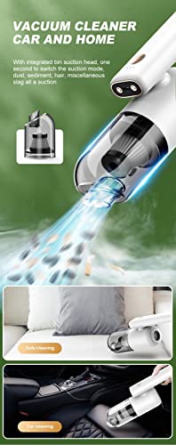 Socila Portable Vacuum Cleaner, Portable Car Vacuum with Flashlight and Accessories,180° Rotatable Handle for Car & Home 3 in 1 Cordless Vacuum, Blow Dust and Inflating (White)