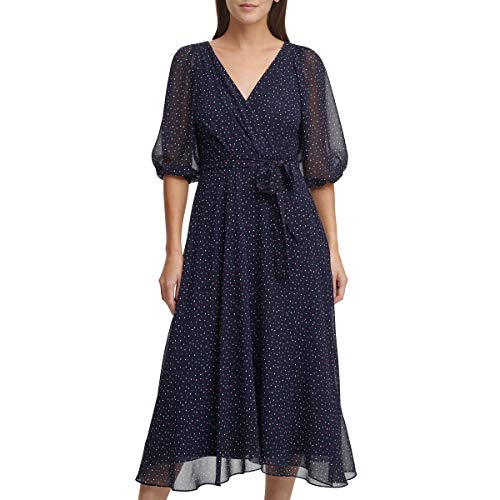 Image of DKNY Women's Half Balloon Sleeve Faux Wrap Midi Dress