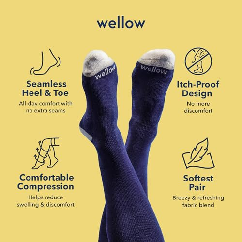 Image of Wellow Knee High Compression Socks for Men & Women, 18-25 mmHg, Bamboo Viscose, Swelling Relief
