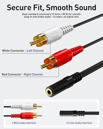 VCE 3.5mm Female to 2 RCA Splitter Male Stereo Audio Y Cable 2-Pack, Gold Plated Adapter Compatible for TV,Smartphones, MP3, Tablets, Speakers,Home Theater (39 inch) - 4