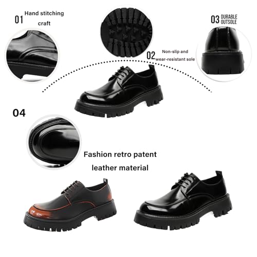 Men's Patent Leather Chunky Platform Oxford Shoes Retro Round Toe Lug Sole Non-Slip Lace-Up Business Work Wedding Formal Shoes3