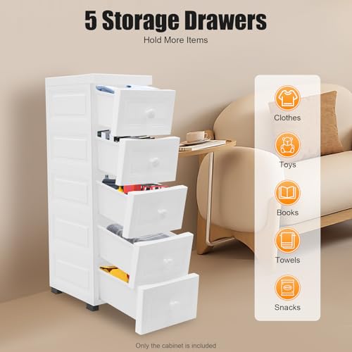 Carrito con cajones | Contenedor de plástico blanco | Carrito de baño | Hebilla antideslizante | Armario con cajones blanco con ruedas | Carro de cajón para baño, cocina, oficina, salón - imagen 4