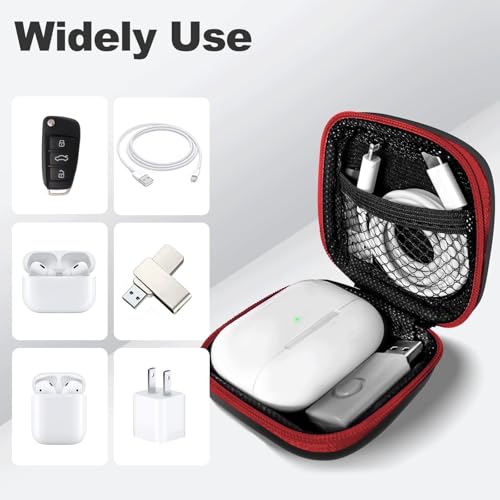 Image of Square Earbud Case Portable EVA Carrying Case Storage Bag Cell Phone Accessories Organizer with Carabiner for Earphone, Earbud, Earpieces, SD Memory Card, Camera Chips, Tech Pouch, Red