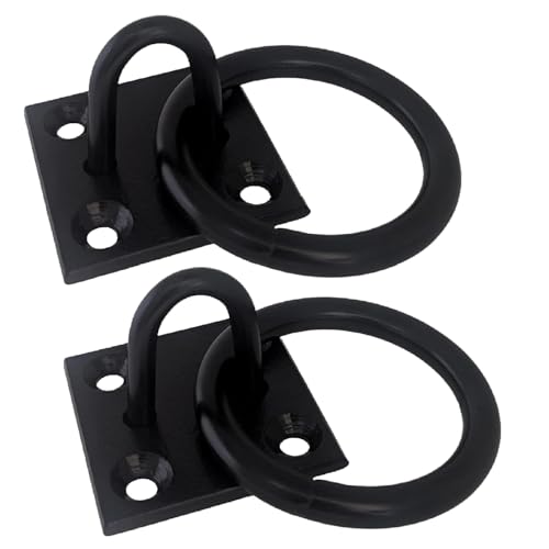 2 x Steel Ring on Plate Anchor Point | Heavy-Duty Hook Loop Bracket for Chain, Gate, Fence, Wall, Ceiling, Swing, Rope & Suspension | Durable M6 Fixing Holes for Secure Mounting Indoors & Outdoors
