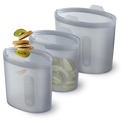 Greater Goods Reusable Silicone Containers for Food Storage, BPA- Free, Microwave, and Oven Safe, Midnight Gray, Dish Set (24 Oz, 32 Oz, 64 Oz), 1 Set Cover