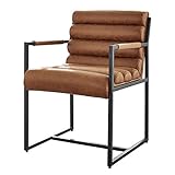 Damiware Tony Stuhl | Design Wohnzimmerstuhl Esszimmerstuhle Bürostuhl mit Stoffbezug | (Cognac)