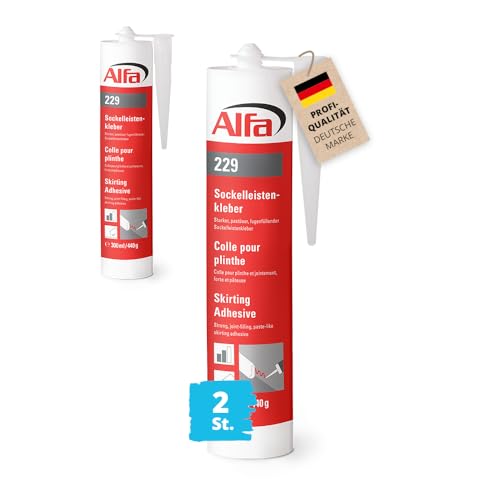 2x Alfa Sockelleistenkleber 300ml/440g weißer Montagekleber mit hoher Anfangshaftung zur Befestigung von Sockelleisten