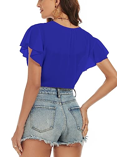 Image of ZAFUL Women's Chiffon Cropped Bolero Sheer Shrugs for Dress Short Sleeve Tie Front Cardigan