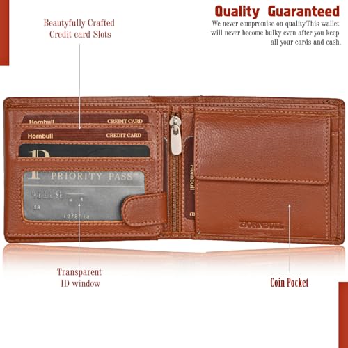 Image of HORNBULL Men's Personalized Wallet I Customized Slim Stylish Leather Purse with Name I Unique Birthday Gift for Men Boy Love Husband (Rust Light)