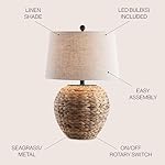 JONATHAN Y JYL6501A Alaro 24.5" Banana Leaf Basket LED Table Lamp Coastal Cottage Industrial Bedside Desk Nightstand for Bedroom Living Room Office College Bookcase LED Bulb Included, Natural - Image 2