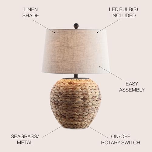 JONATHAN Y 24.5" Natural Water Hyacinth Farmhouse Basket Table Lamp, Coastal Decor for Living Room Bedroom Nightstand, Light Gray Linen Shade, LED Bulb Included JYL6501A by JONATHAN Y - Used condition - Image 2