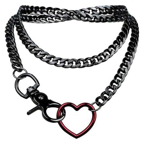 Punk Kette Choker Herz-Ring Anhänger Halskette, Punk Goth Herz Ring Choker Vintage Taille Kette, Gothic Herz Chokers Schmuck für Männer Frauen (Schwarz)