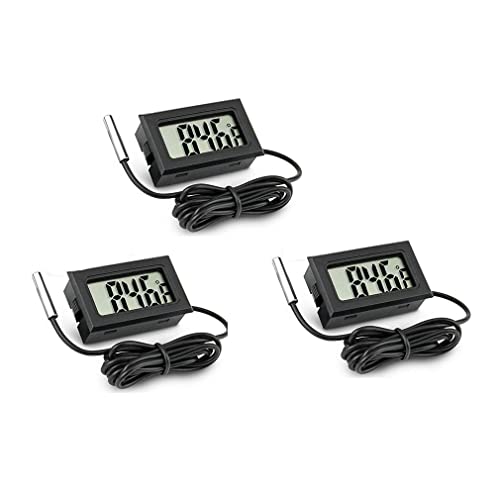 Fasizi Digitales LCD-Thermometer, Temperaturmonitor mit externer Sonde, für Kühlschrank, Gefrierschrank, Aquarium, Schwarz, 3 Stück