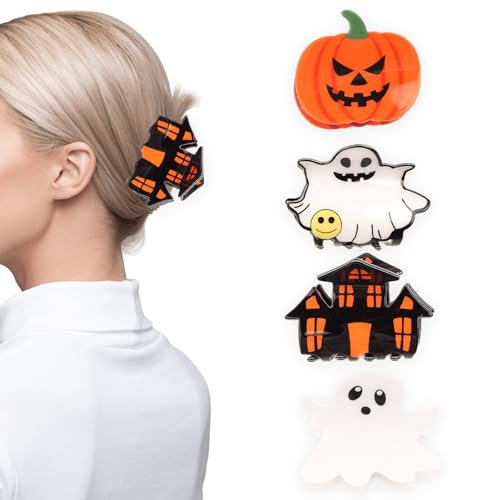 hhdatc Halloween Hair Clip 4PCS Cute Ghost Castle Pumpkin Claw Clips Spooky Hair Accessories for Women Non-Slip Halloween Costume Gifts