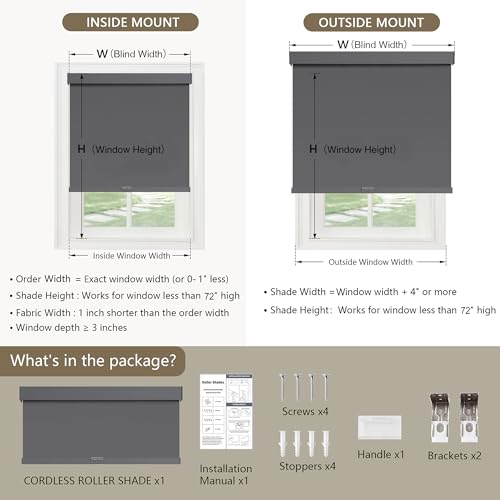 Image of SUNOFF Cordless Blackout Roller Shades Blinds for Windows,42 inchW x 72 inchH,Grey