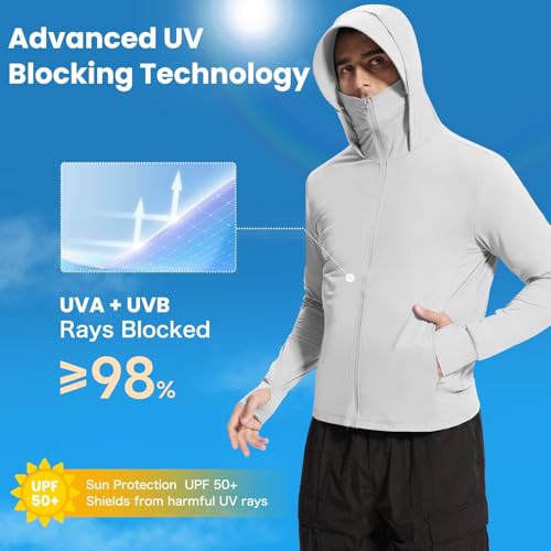Men's UPF 50+ Sun Protection Shirts Cooling SPF Hoodie Jacket Pocket Long Sleeve UV Clothing for Fishing Hiking2