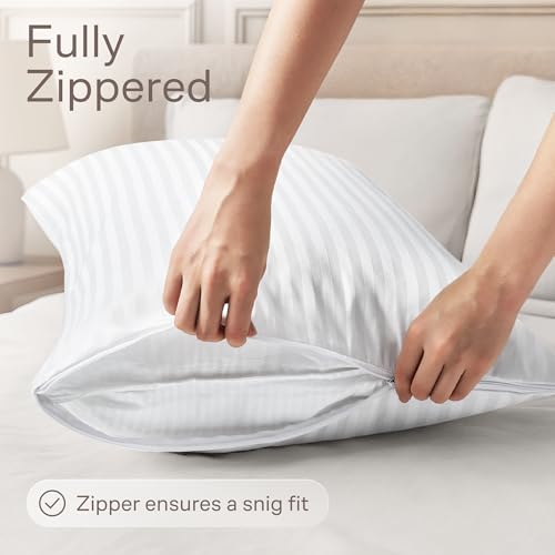 Set of 12 Pillow Protectors with Zipper Standard Size - 100% Resistant to Stains, Dust & Dirt - Washable Covers for Increased Pillow Lifespan