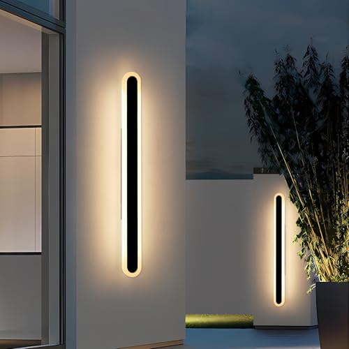 2 Pack 47.2inch Modern Outdoor Wall Sconce, Dimmable Oval Exterior LED Light Fixture 3000K-6000K, IP65 Waterproof, Black Strip Wall Mount Lighting for Balcony, Garden, Patio with Remote Control by Daoseolo - Used condition - Image 8