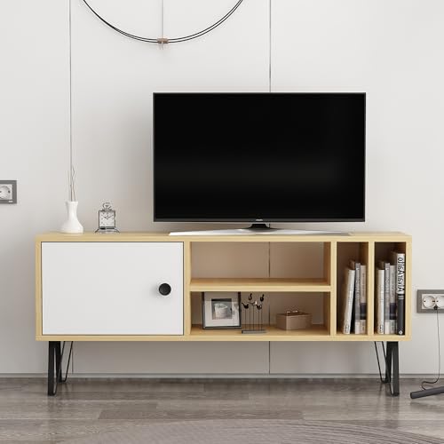 Hanah Home Supporto per TV, melammina, Quercia Bianca, Taglia Unica