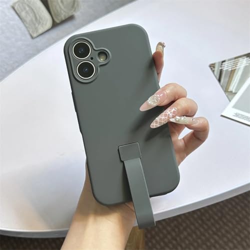 Coque silicone liquide pour iPhone 16 anti-chocs avec anneau de maintien gris