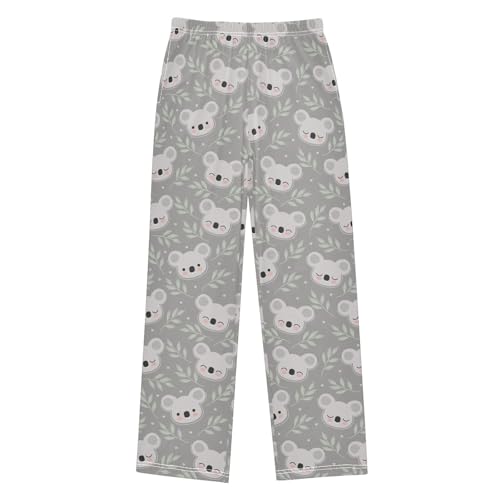 Sleeping Koala Leaves Boys Long Pants Soft Trousers Elastic Waist Kids Lounge Bottoms with Pockets S-XL