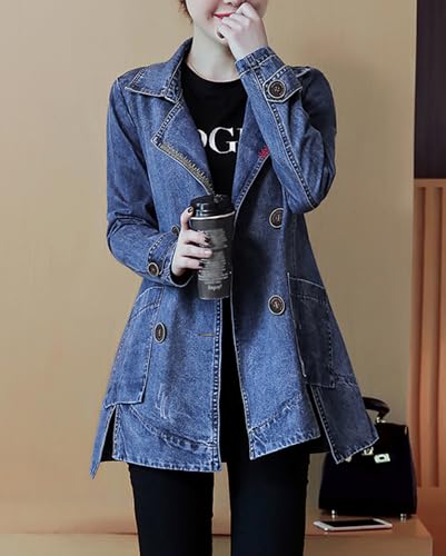 ZOCAVIA Women's Denim Blazer Business Casual Lapel Double Breasted Blazer Long Sleeve Slim Jean Blazer Jacket with Pockets2