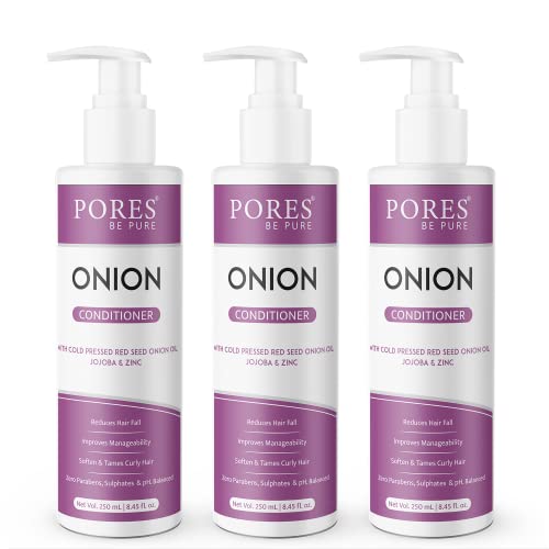 Image of PORES Be Pure Onion Hair Conditioner | Red Onion & Zinc for Thicker, Stronger Hair | Reduces Hair Fall & Frizz | Deep Nourishment for Dry, Weak Hair | Unisex - (250 ml X 3)
