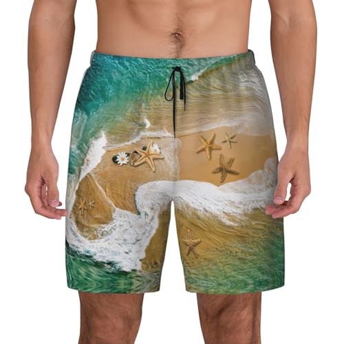 Maillot de bain pour homme imprimé étoile de mer avec doublure compression et poches