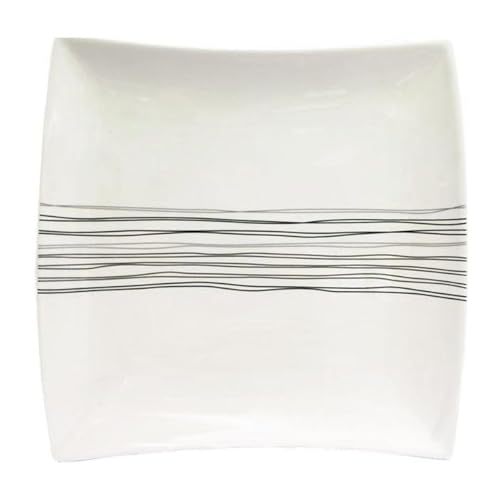 Secret de Gourmet - Lot de 6 Assiettes Plates Carrées Lignes 26cm Blanc