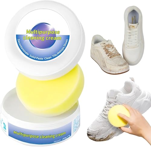 Crema Limpiadora para Zapatos, Limpiador y Quitamanchas para Zapatillas Blancas, Crema Limpiadora Multifuncional con Esponja para Cuero, Ante, Lona y Materiales Sintéticos (1PCS)