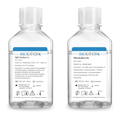 CryoKing TBS Buffer 1X (7.6 pH) + TBST Buffer with Tween-20 (7.5 pH), Ready-to-Use Laboratory Buffer Kit, Washing & Blocking Solutions for Research Use, 500ml Each (2-Pack)