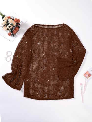 Image of Lilosy Sexy Crochet Sheer Kaftan Caftan Beach Dress Bathing Suit Swim Coverup Summer Vacation Outfits One Piece
